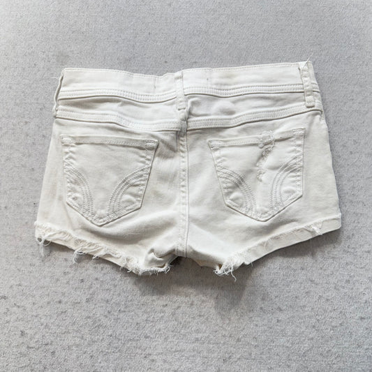 Hollister Womens White Denim Distressed Short-Shorts Low-Rise Frayed Hem Size 23