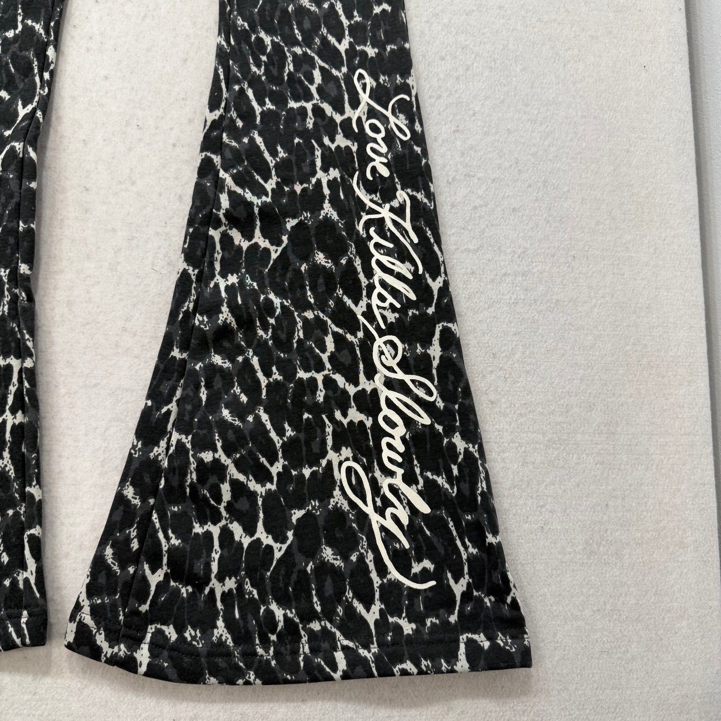Ed Hardy Women Black Leopard Print Velour Flare Track Pant Eagle Graphic Size XS