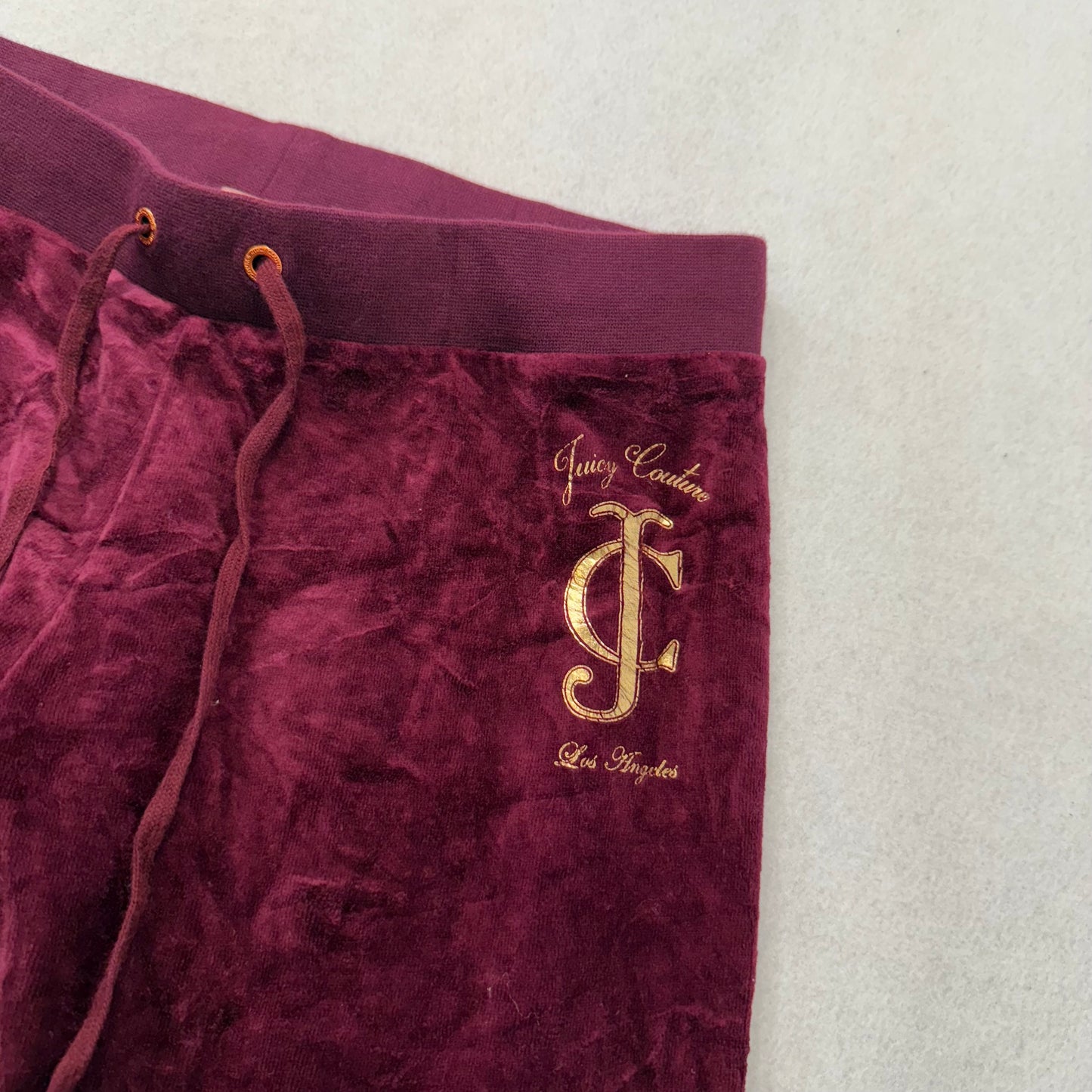 Juicy Couture Women's Wine Velour Jogger Pants Drawstring Logo Low Rise Size XS