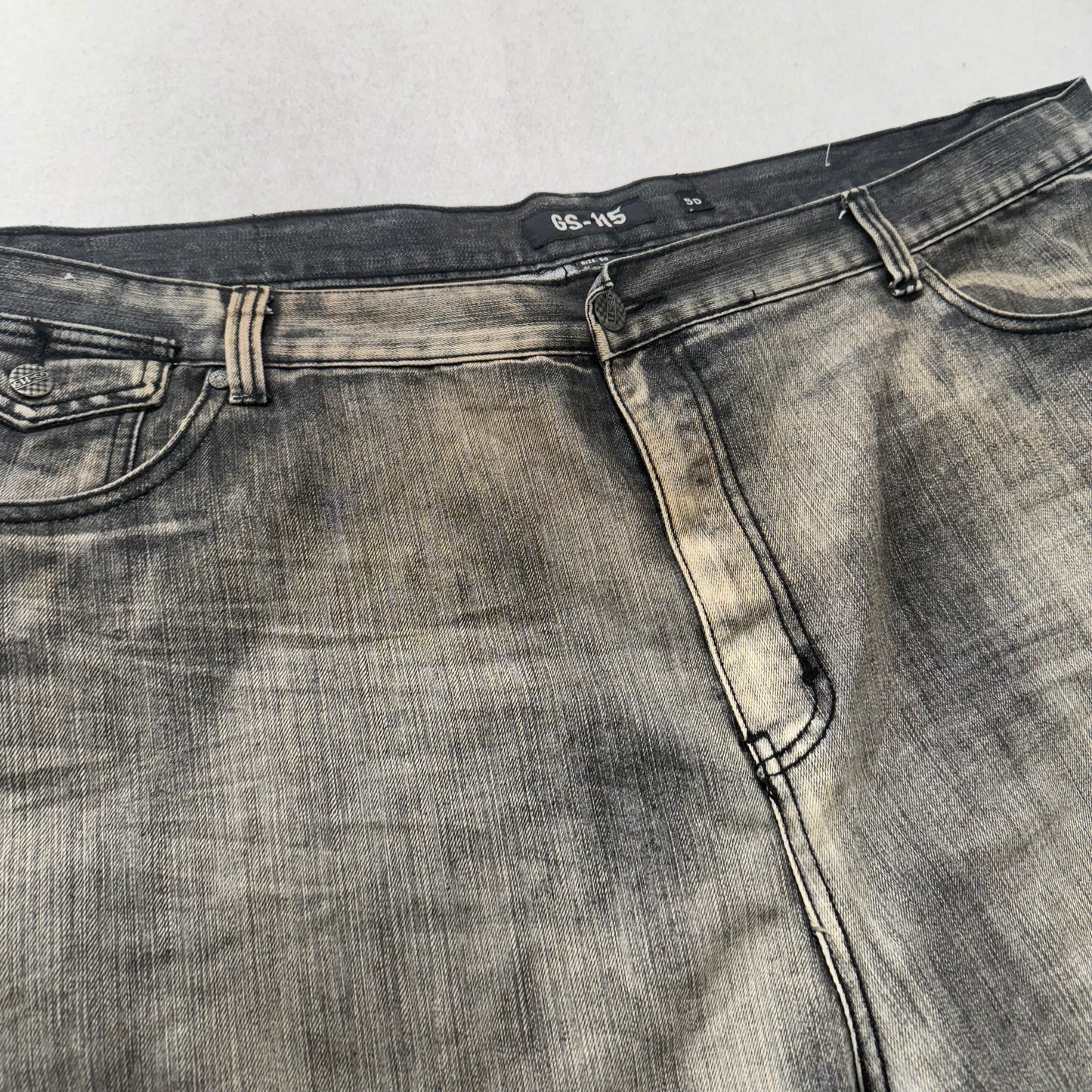 GS 115 Men's Gray Baggy Denim Shorts Streetwear Embroidered Pocket Y2K Size 50