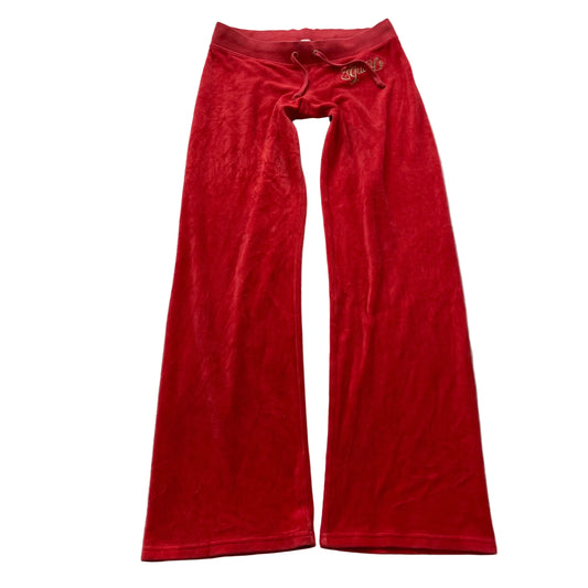 Juicy Couture Women's Red Velour Flared Leg Track Pant Drawstring Logo Size XS