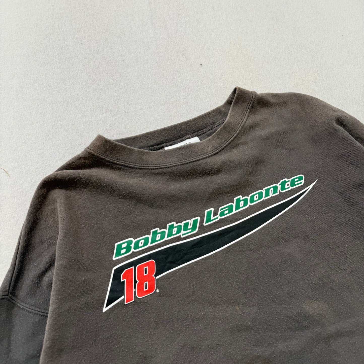 Bobby Labonte #18 NASCAR Charcoal Gray Cotton Blend Racing Sweatshirt Size XL