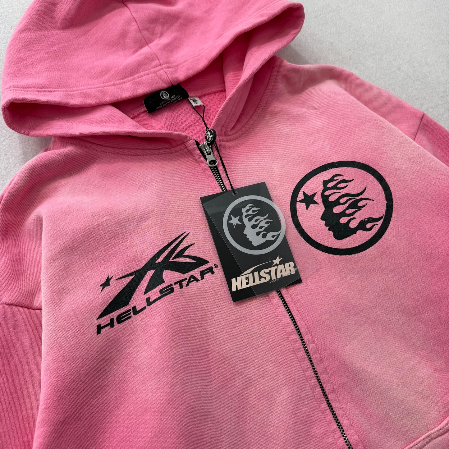 HELLSTAR Sports Flame Sunfaded Pink Boxy Zip Up Hoodie