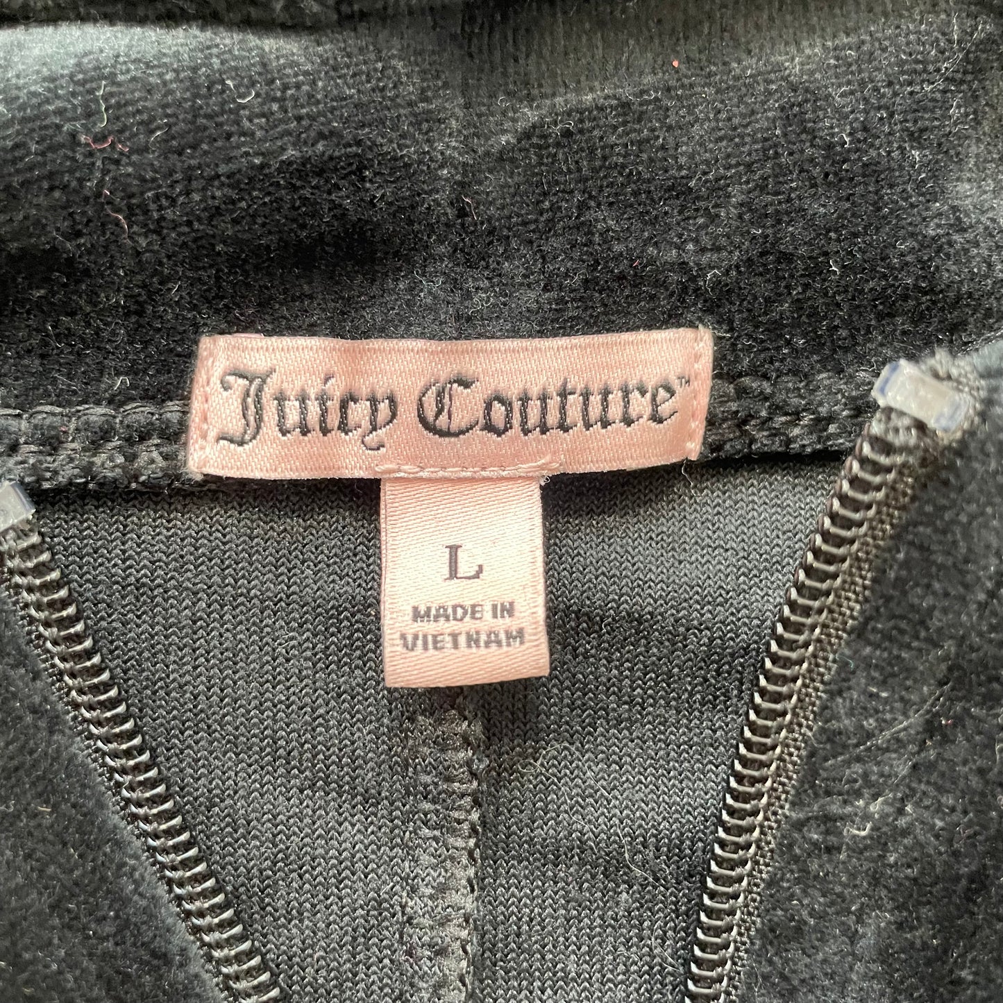 Juicy Couture Women's Black Velour Zip-Up Hoodie Long Sleeves Pockets Y2k Size L