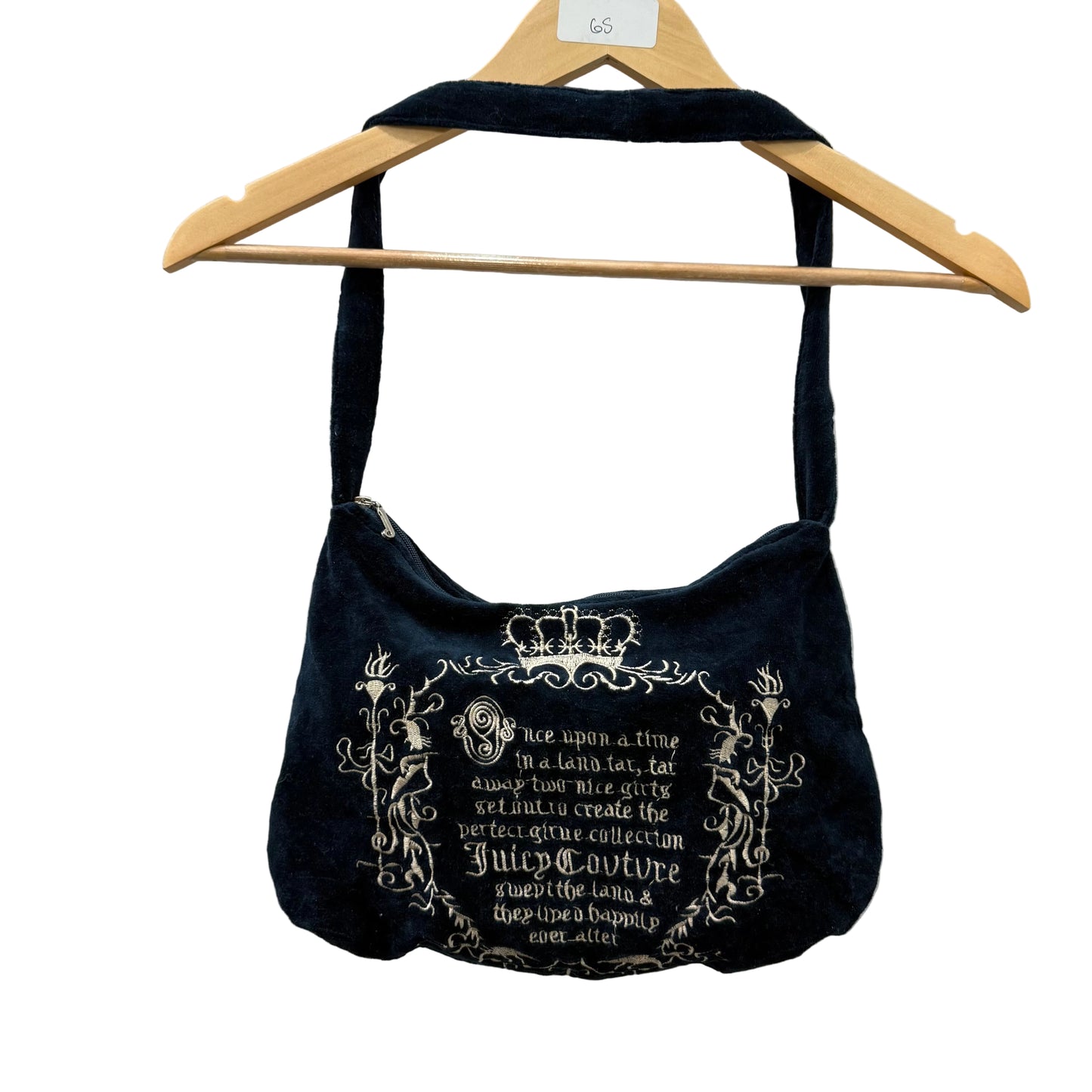 Juicy Couture Midnight Women's Black Velour Embroidered Shoulder Strap Hobo Bag