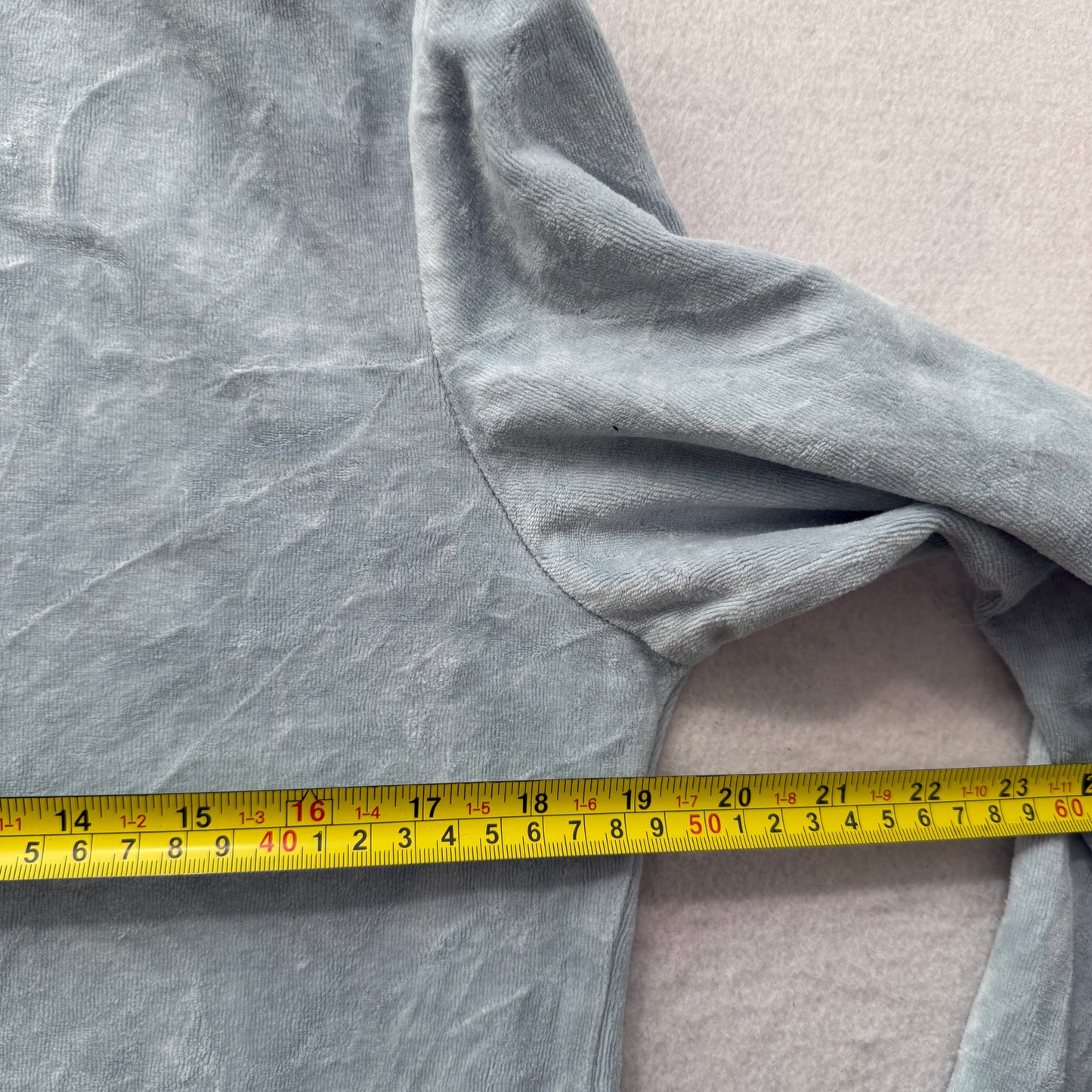 Vintage Juicy Couture Women's Misty Teal Velour Zip-Up Hoodie Drawstring Size L