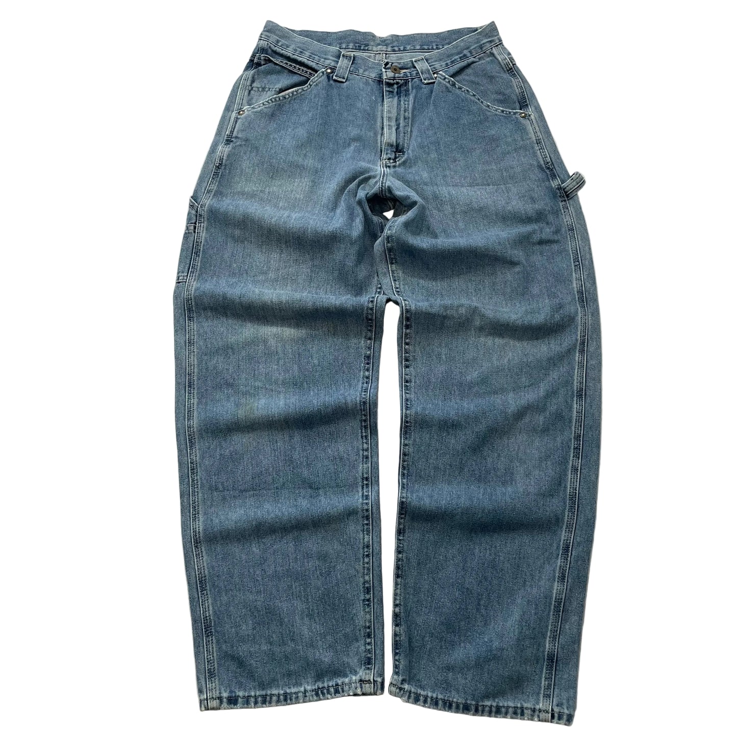 Lee Dungarees Men's Blue Wide Leg Carpenter Denim Jeans Pockets Logo Size W31