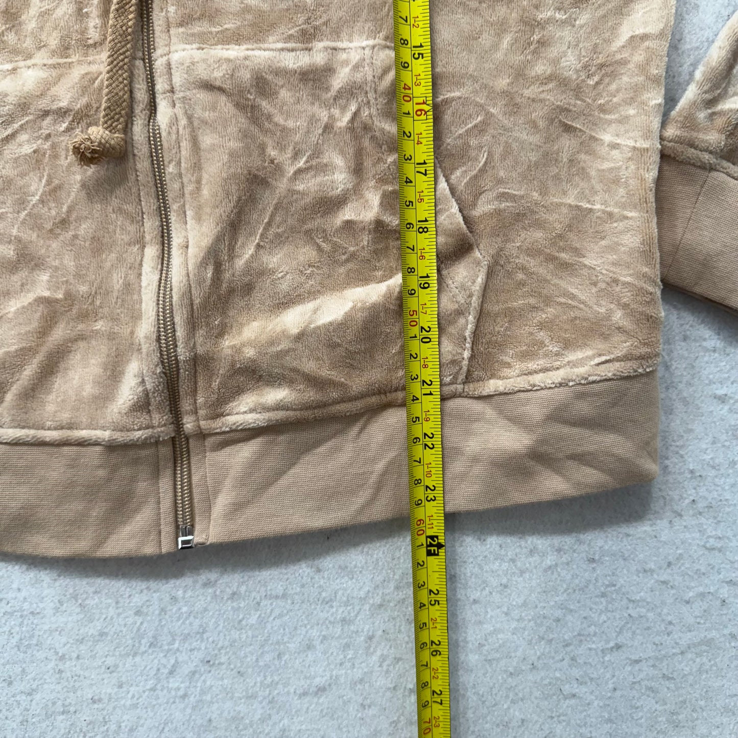 Vintage Juicy Couture Womens Camel Velour Zip Up Hoodie Loungewear Preppy Size L