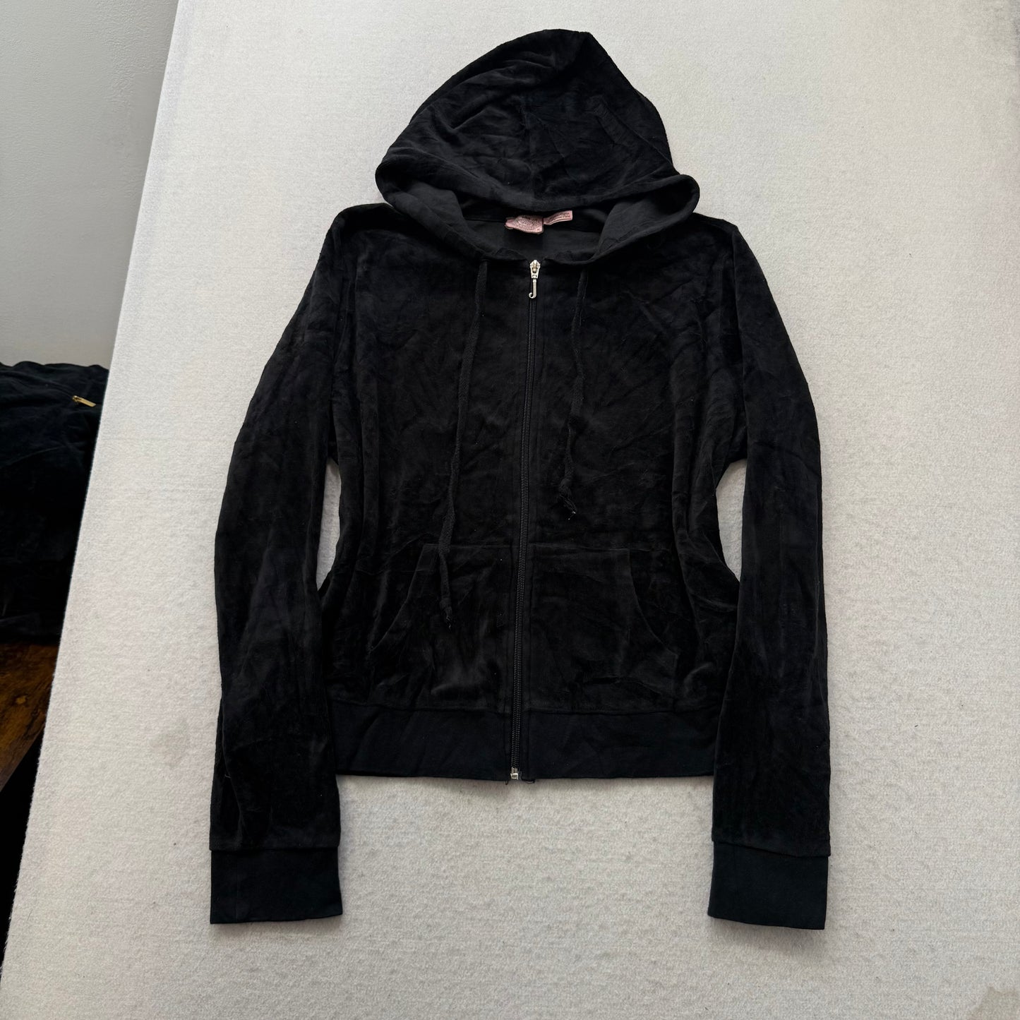 Juicy Couture Womens Black Velour Tracksuit Set Zip-Up Hoodie & Pant Y2k Size XL