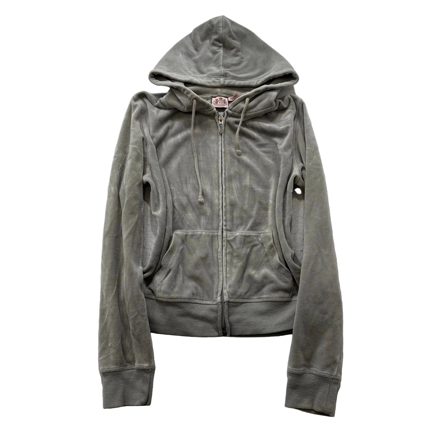 Vintage Juicy Couture Womens Gray Velour Zip-Up Hoodie Drawstring Pockets Size L