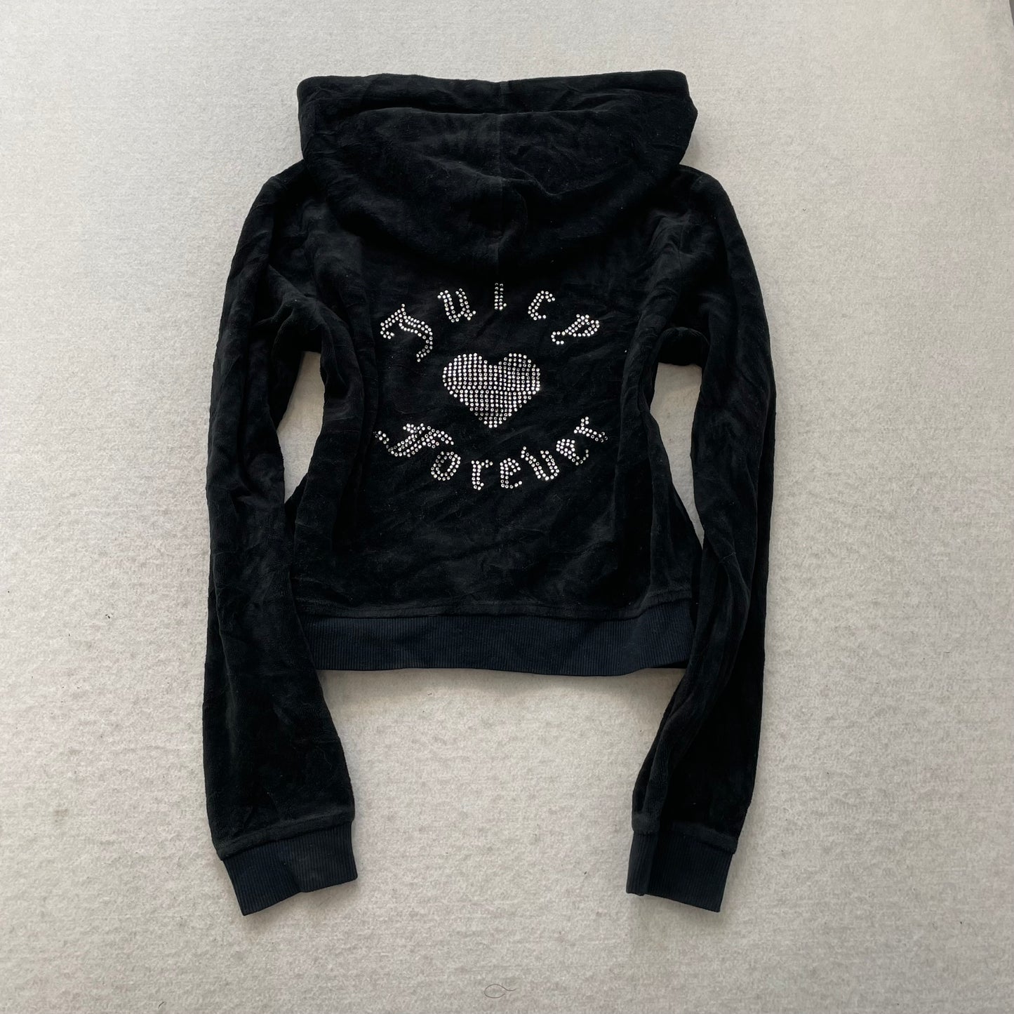 Vtg Juicy Couture Forever 21 Black Velour Tracksuit Set Rhinestones Logo Size S