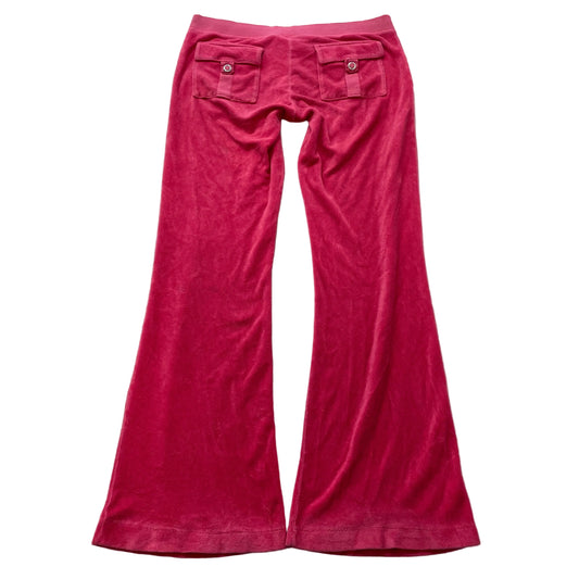 Vintage Juicy Couture Women's Hot Pink Velour Flared Track Pant Flap Pockets - S