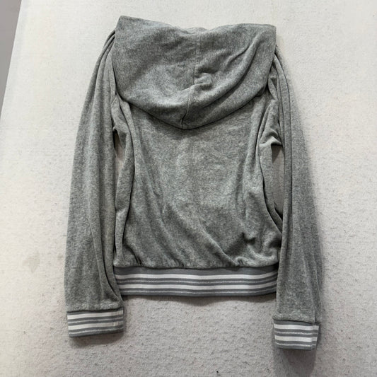 Juicy Couture Women's Gray Velour Full Zip Hoodie Striped Cuffs & Hem Size XL