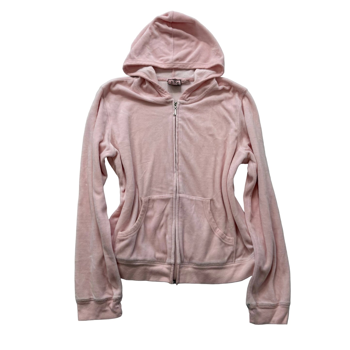 Vintage Juicy Couture Women's Baby Pink Velour Full Zip Hoodie Pockets Size L