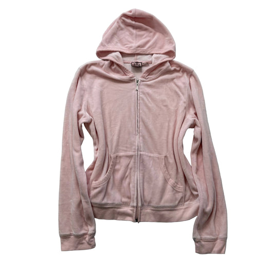 Vintage Juicy Couture Women's Baby Pink Velour Full Zip Hoodie Pockets Size L