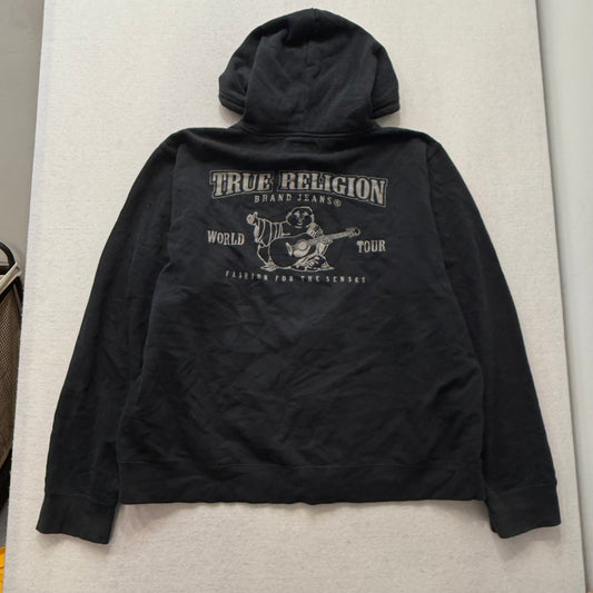 True Religion black full zip hoodie with drawstring and back design size 3XL