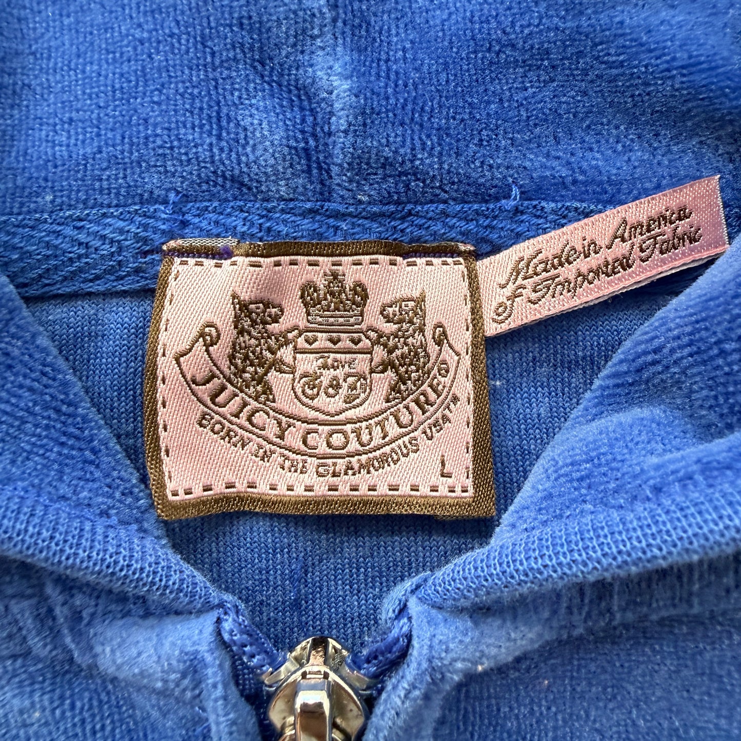 Vintage Juicy Couture Scottie Dogs Women's Blue Velour Zip-Up Hoodie Logo Size L