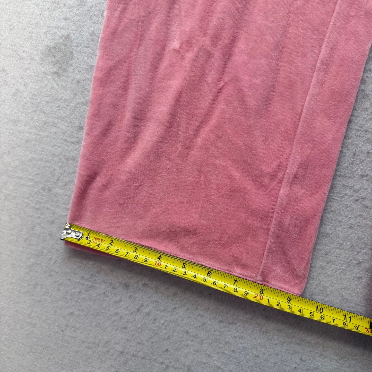 Vintage Juicy Couture Women's Pink Velour Flared Track Pants Glitter Logo Size S