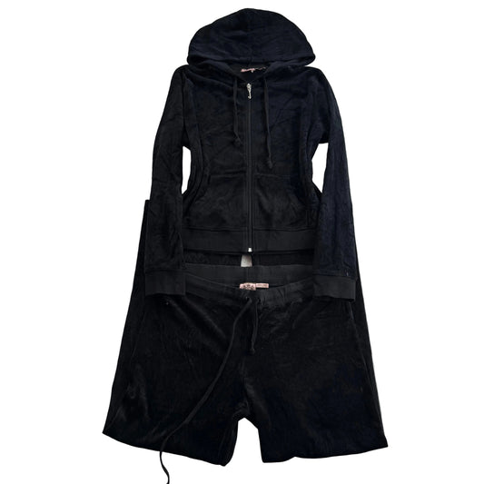 Juicy Couture Women Black Velour Tracksuit Set Zip-Up Hoodie & Flare Pant Size M
