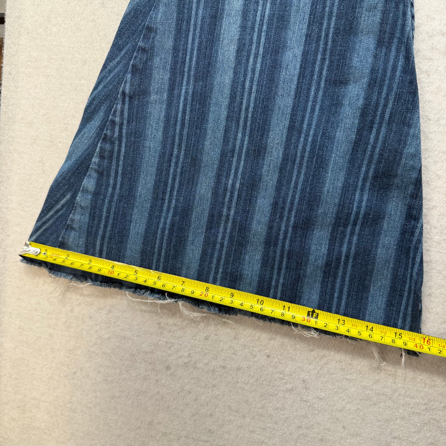 Cruel Hannah Women Blue Denim Bootcut Jeans Striped Bell Bottom Low Rise Size 28
