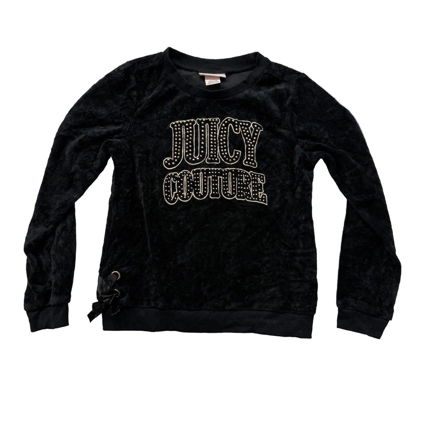 Juicy Couture Women's Black Velour Sweatshirt Crew Neck Studded logo Size 8/10
