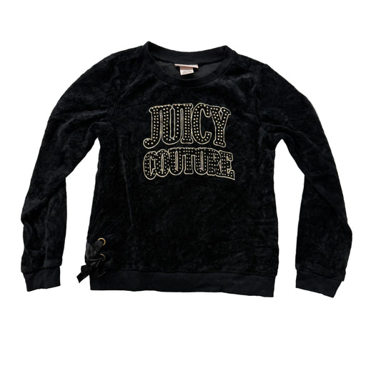 Juicy Couture Women's Black Velour Sweatshirt Crew Neck Studded logo Size 8/10