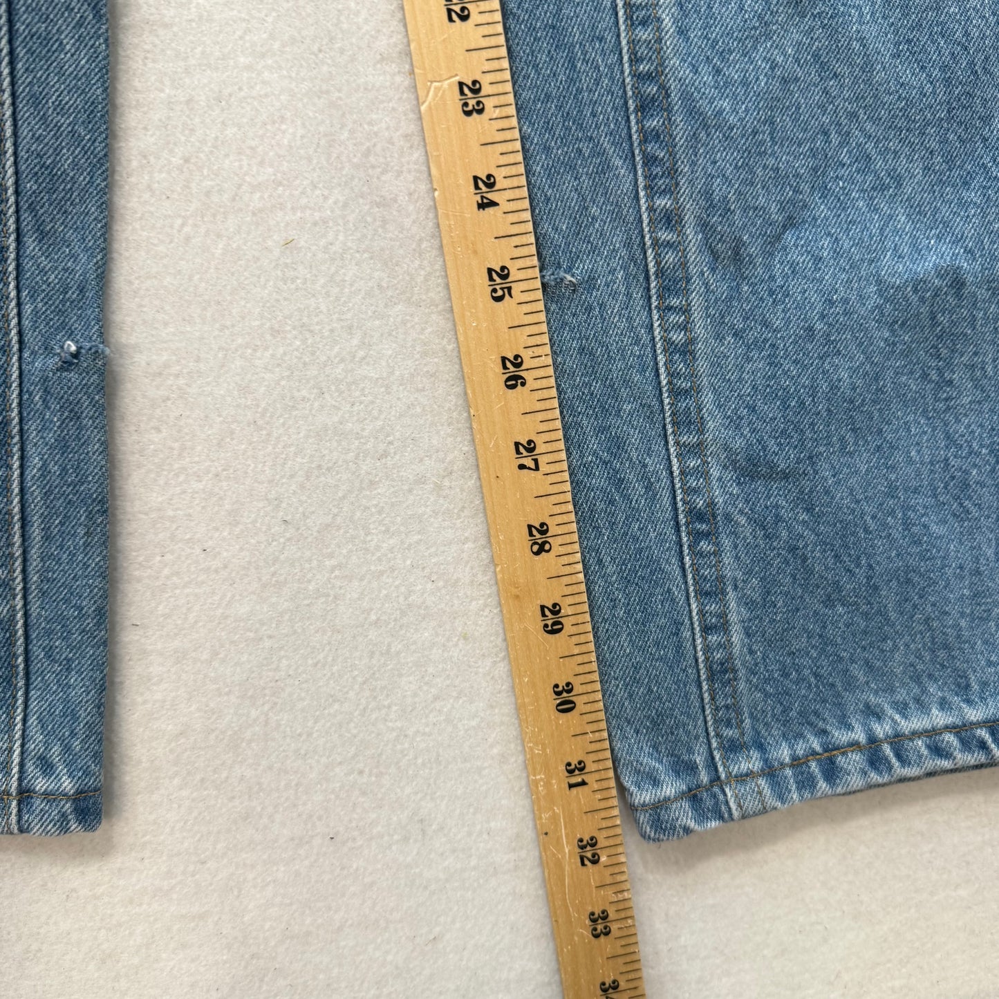Carhartt Blue Denim Jeans Relaxed Fit Straight Leg Contrast Stitching Logo Patch Size 35x32