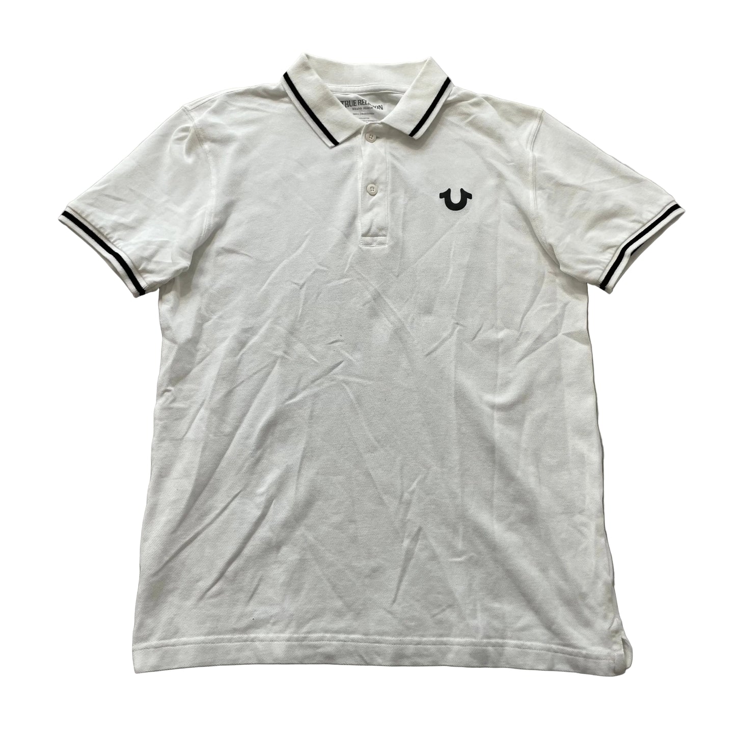 True Religion Polo Shirt Men's White Crafted With Pride Back Print Logo Size S