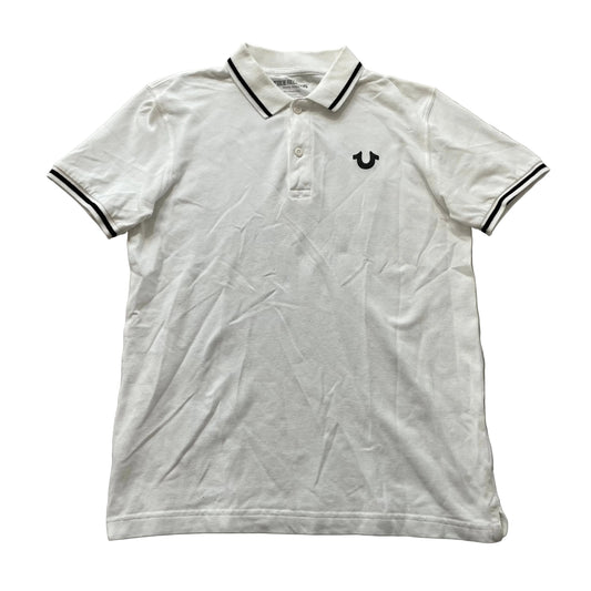 True Religion Polo Shirt Men's White Crafted With Pride Back Print Logo Size S