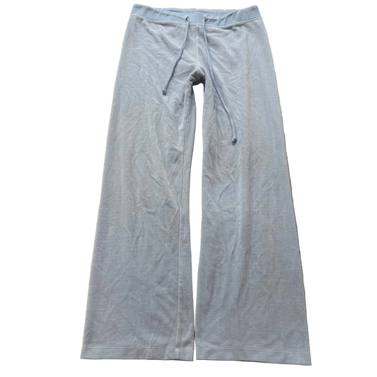Juicy Couture Women Light Pastel Blue Velour Flared Track Pant Drawstring Size M