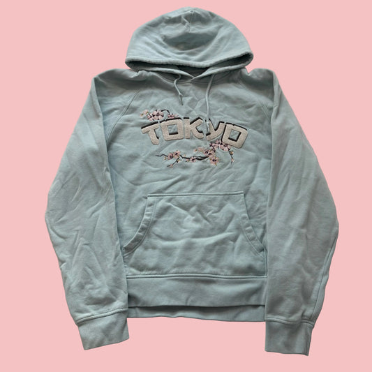 Urban Outfitters Tokyo Womens Mint Blue Hoodie Cherry Blossom Embroidered Size S