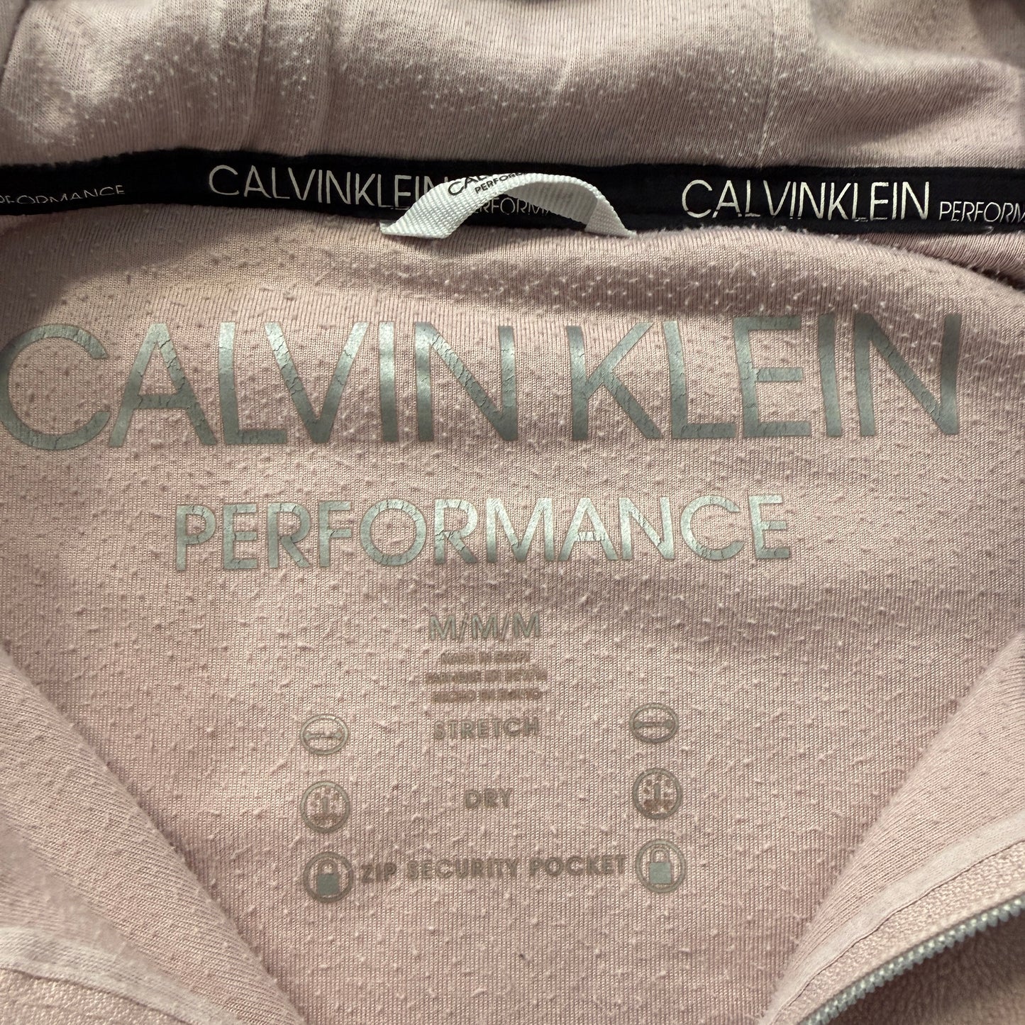 Calvin Klein Performance Women's Light Pink Zip-Up Hoodie Drawstring Logo Size M