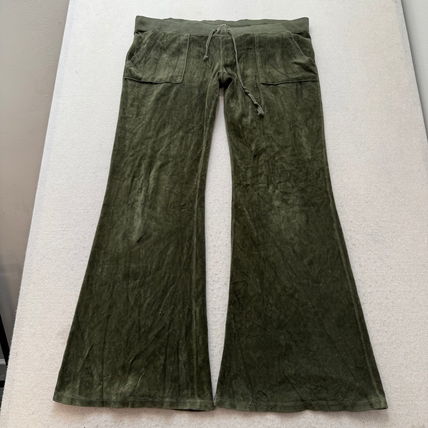Vintage Juicy Couture Women's Olive Green Flared Track Pant Snap Pockets Size L