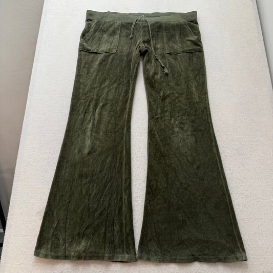 Vintage Juicy Couture Women's Olive Green Flared Track Pant Snap Pockets Size L