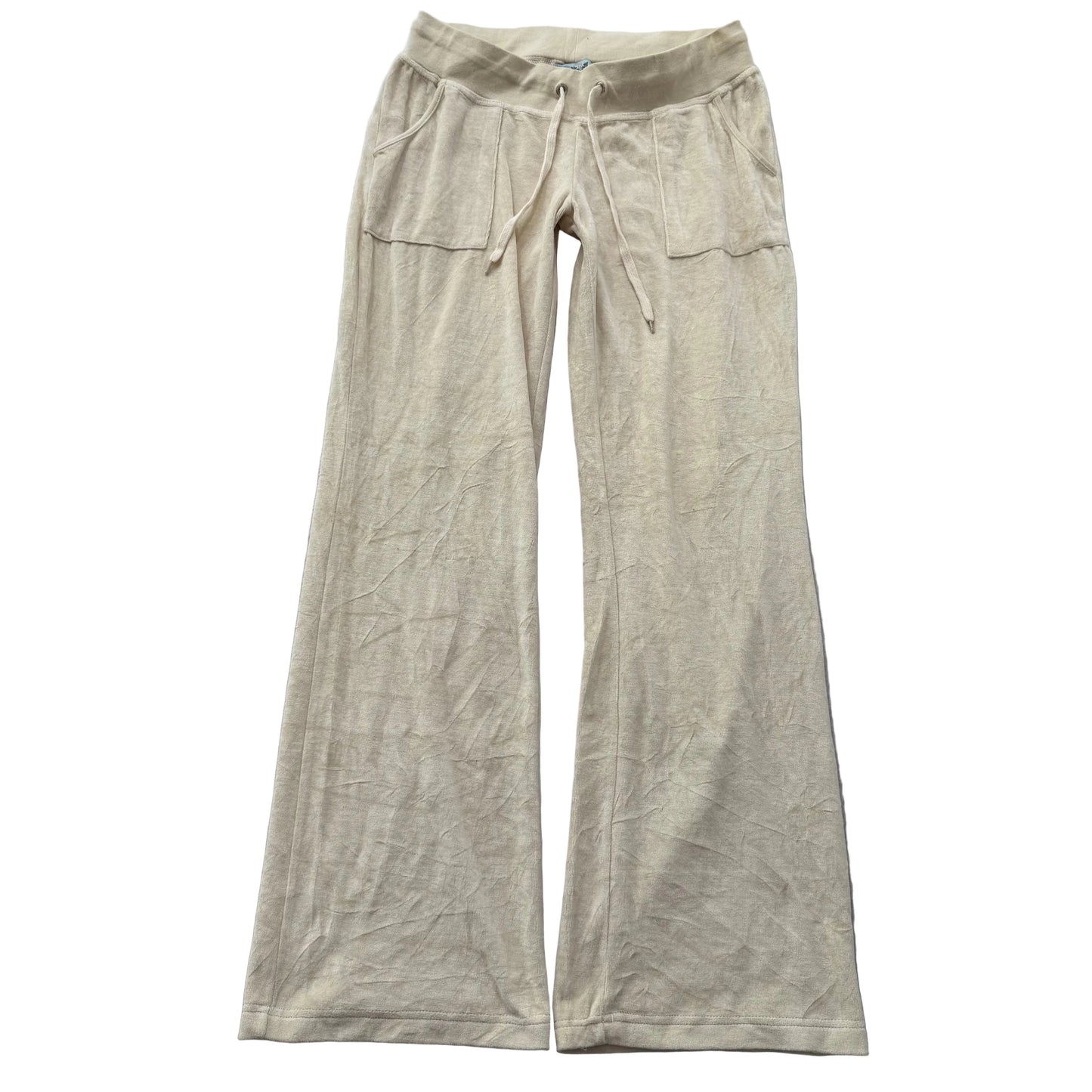 2003 Juicy Couture Women's Beige Velour Flare Track Pants Drawstring Y2K Size XL