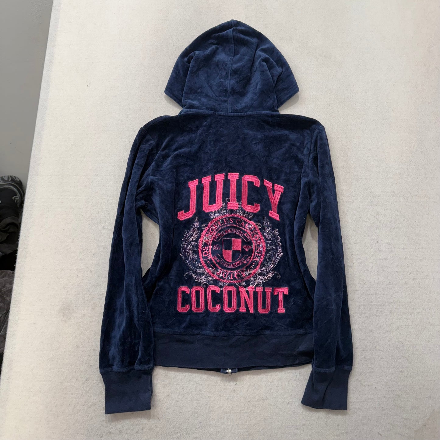 Juicy Couture “Juicy Coconut” Navy Velour Tracksuit Set Hoodie & Pants Size XL