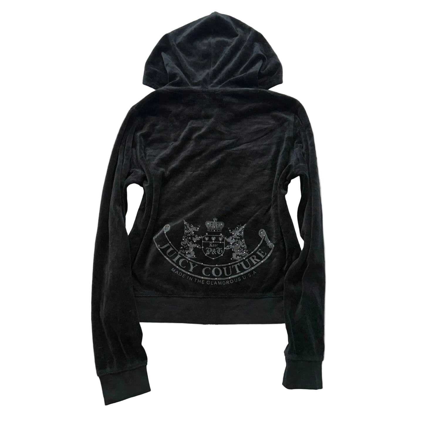 Juicy Couture Scottie Dogs Womens Black Velour Zip-Up Hoodie Pockets Logo Size M