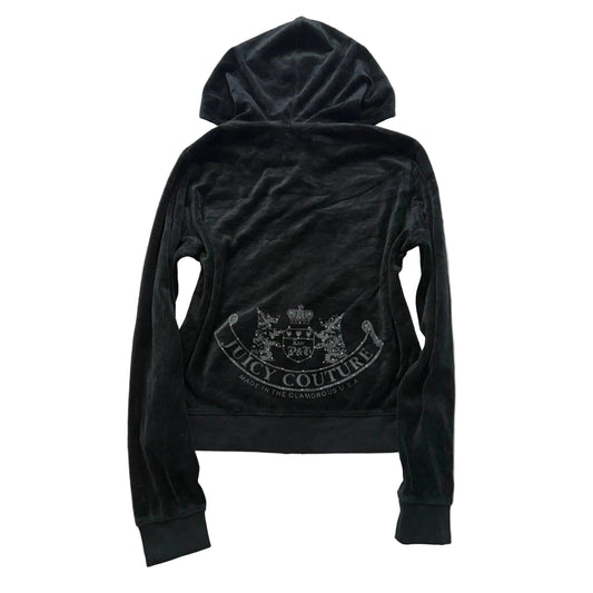 Juicy Couture Scottie Dogs Womens Black Velour Zip-Up Hoodie Pockets Logo Size M