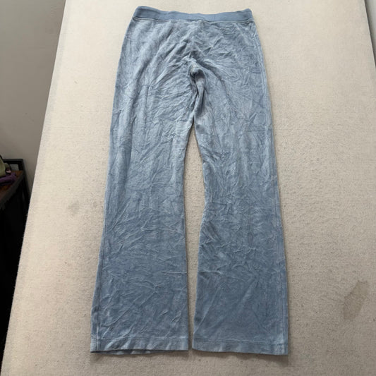 Vintage Juicy Couture Women's Baby Blue Velour Flared Track Pant Logo Y2K Size S