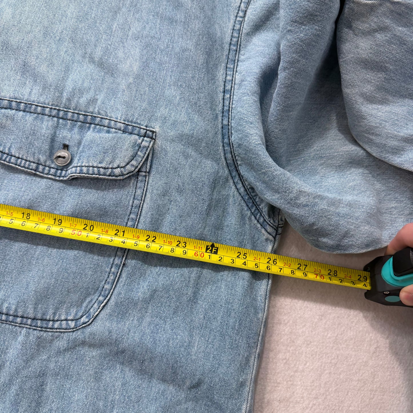 Jnco Mens Light Blue Denim Button-Down Shirt Grandad Collar Flap Pockets Size XL