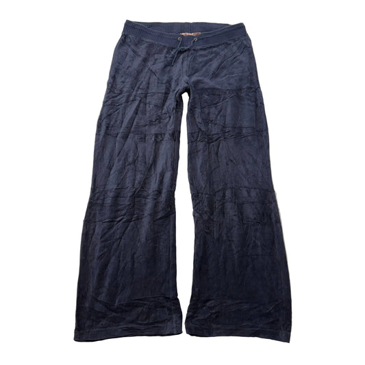 Vintage Juicy Couture Women's Navy Velour Flared Wide Leg Track Pant Y2K Size S