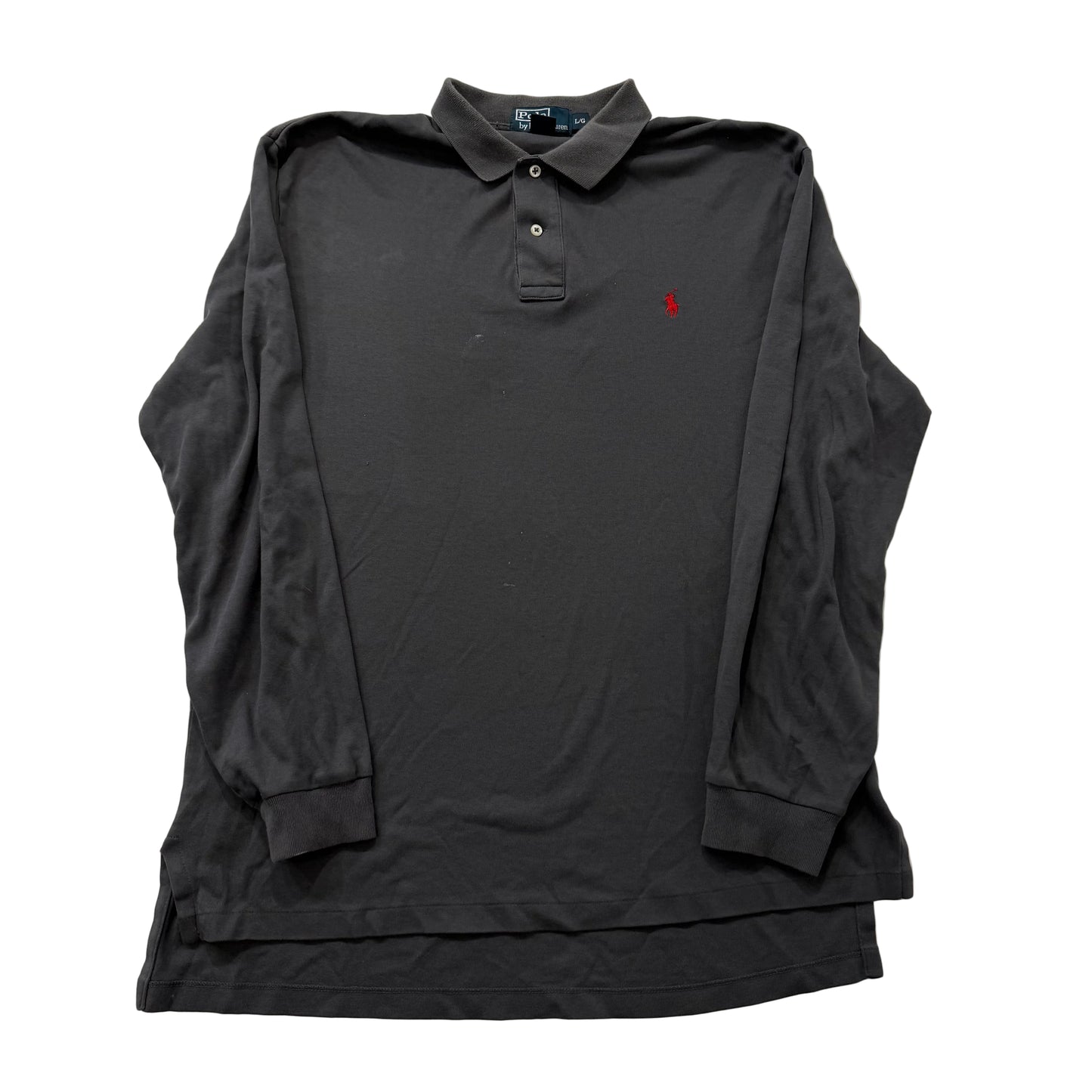 Polo by Ralph Lauren Charcoal Gray Cotton Polo Shirt Long Sleeve Collared Size L