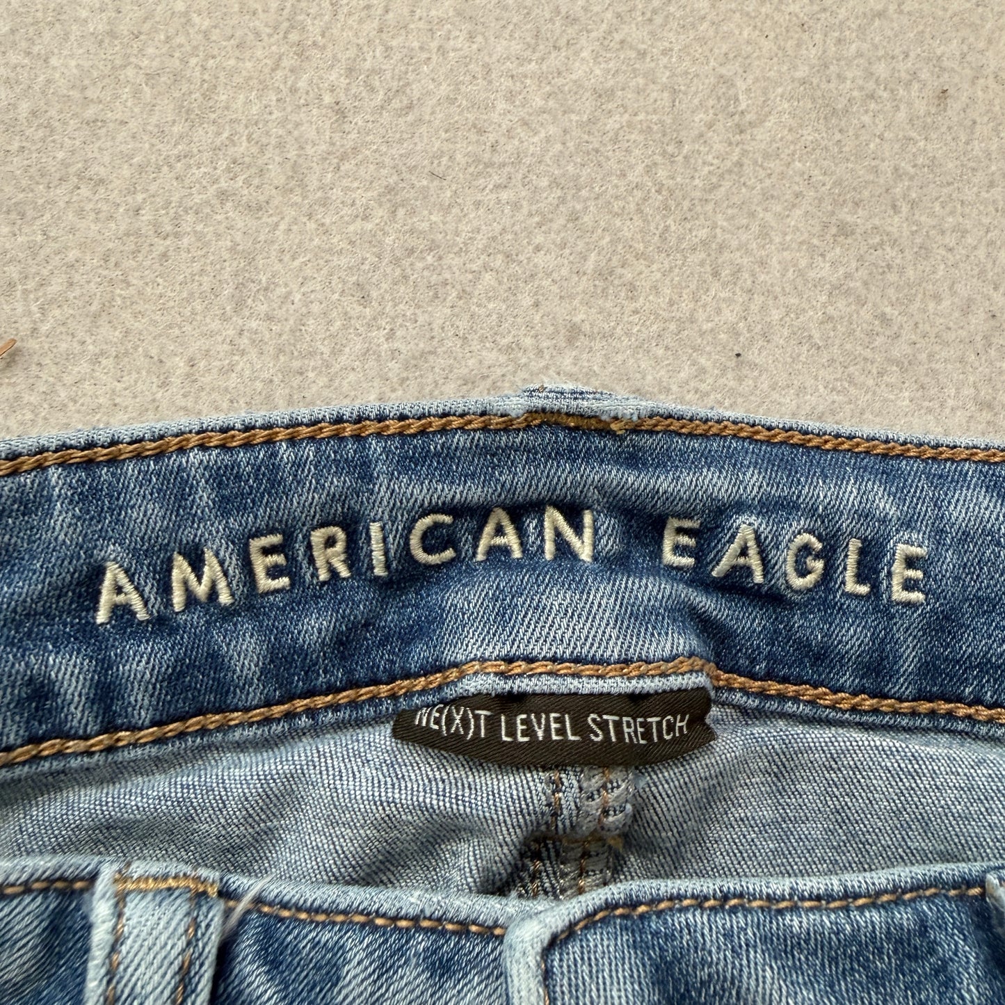 American Eagle Men's Blue Ripped Cut-Off Denim Shorts Stretch Pockets Size W27