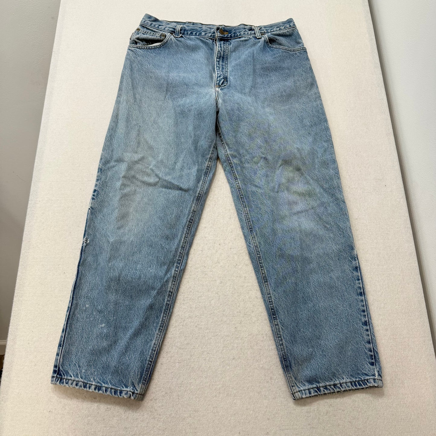 Carhartt Men's Light Wash Blue Denim Relaxed Fit Straight Leg Jeans Logo Size 36