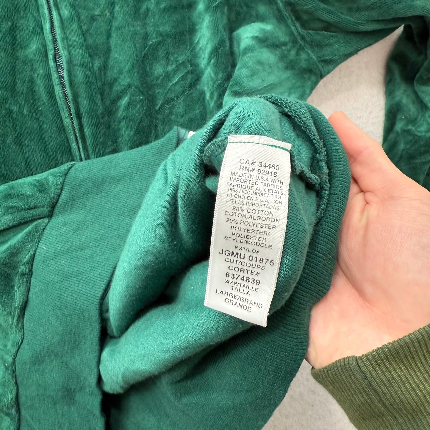 Vintage Juicy Couture Womens Hunter Green Velour Zip Up Hoodie Preppy Y2K Size L