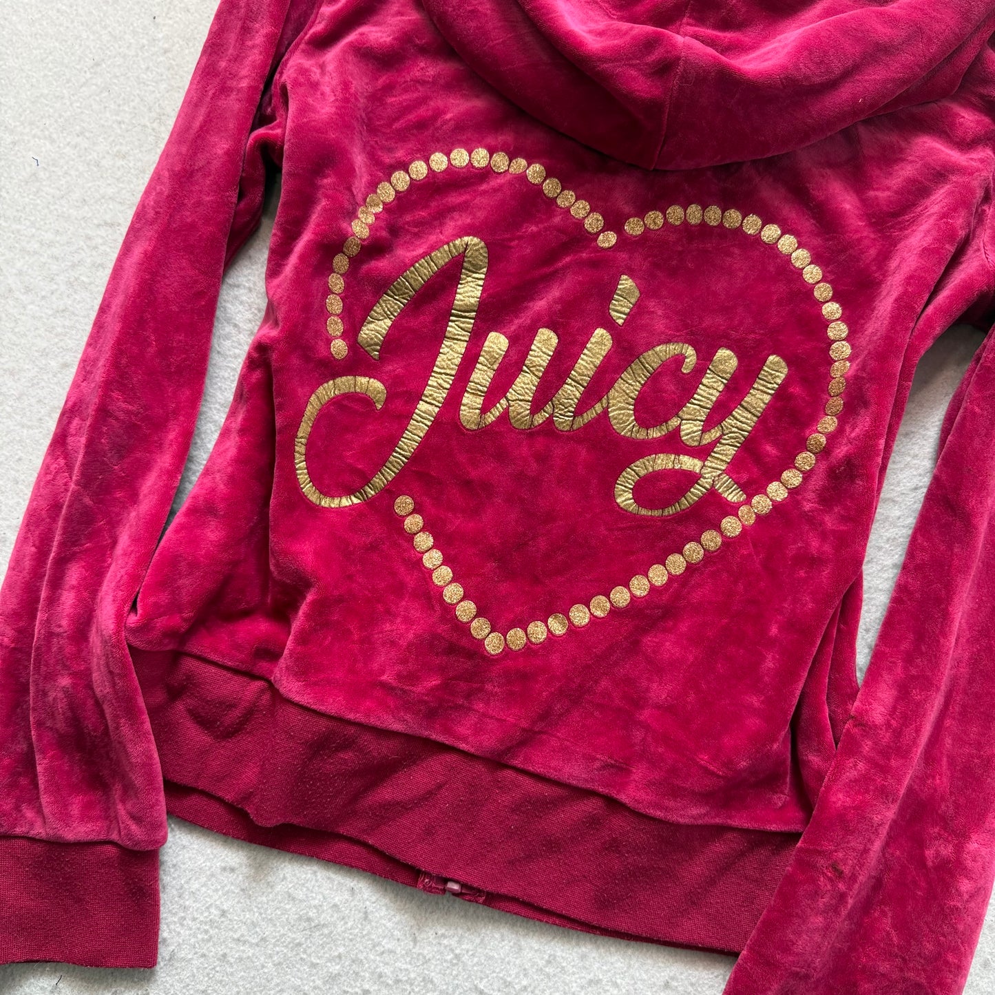 Juicy Couture Women's Hot Pink Velour Zip-Up Hoodie Back Glitter Logo Y2k Size S