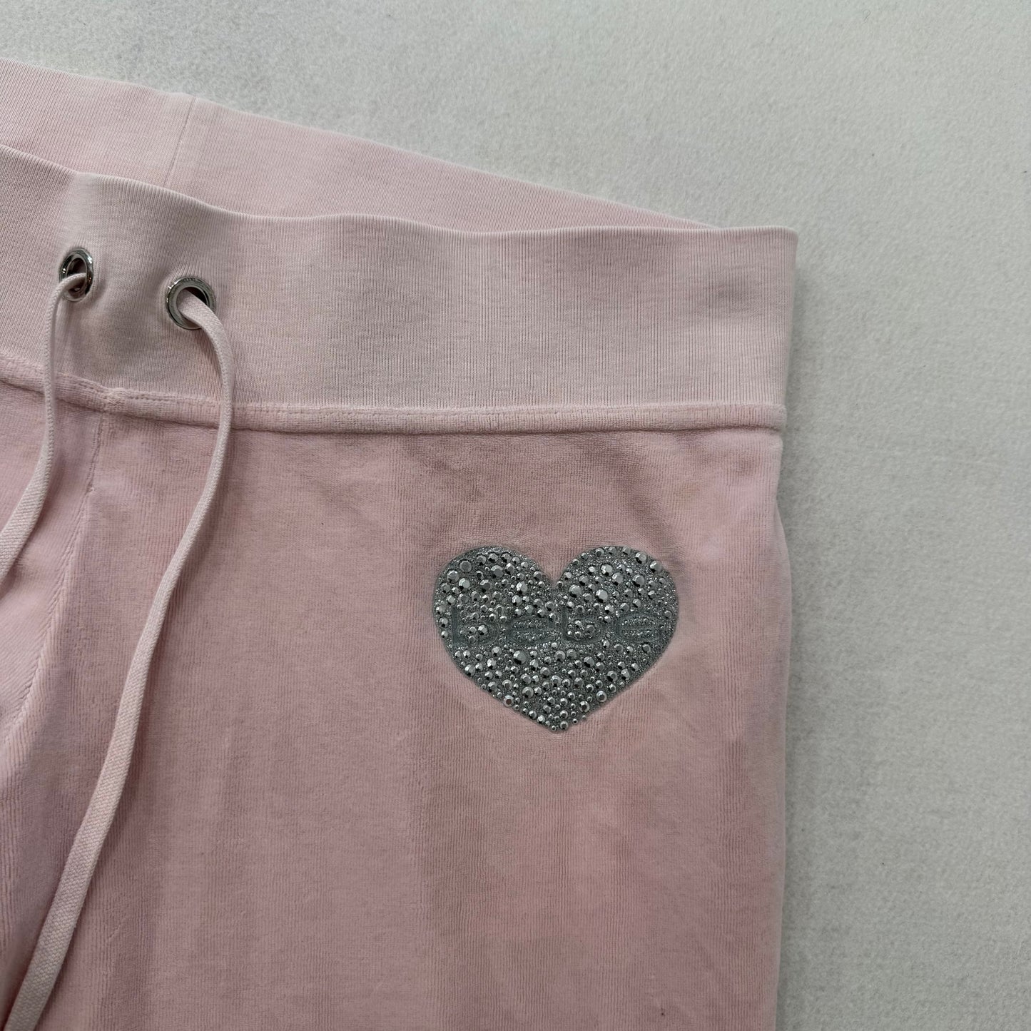 Bebe Light Pink Hot Pink Camo Velour Flare Pants Rhinestone Heart Size L