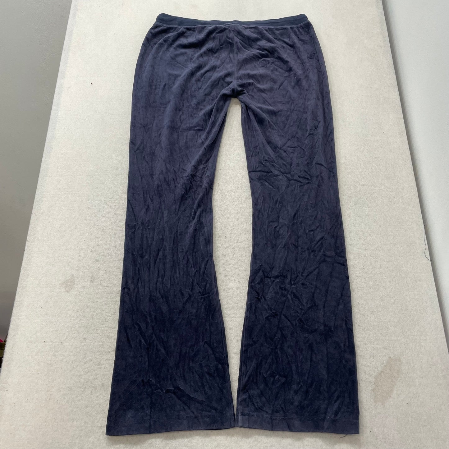 Vintage Juicy Couture Women's Navy Velour Flared Track Pant Drawstring Size L