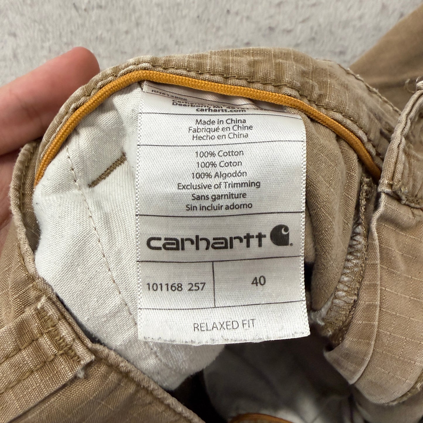 Carhartt Men's Khaki Canvas Cargo Shorts Relaxed Fit Pocket Classic Logo Size 40