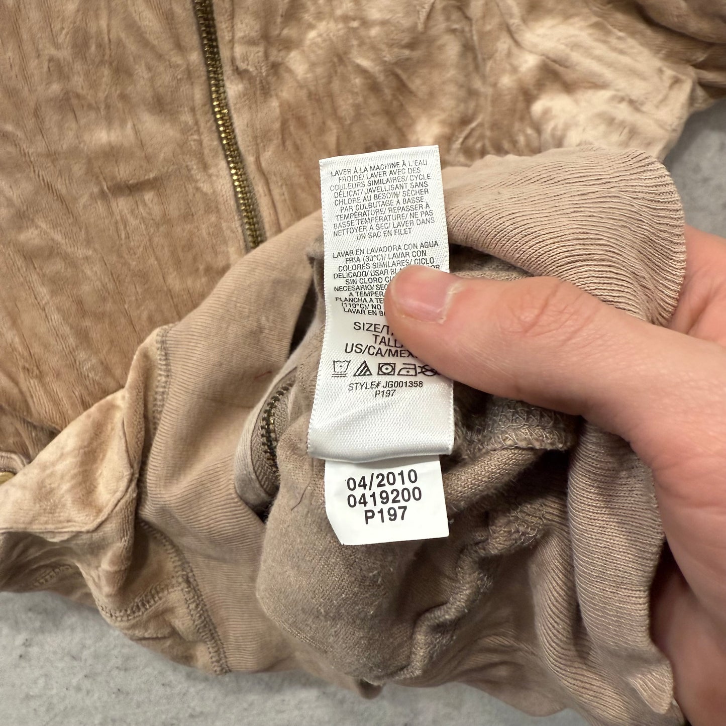 Juicy Couture Women's Camel Full Zip Hoodie Patch Pockets Rope Drawstring Size M